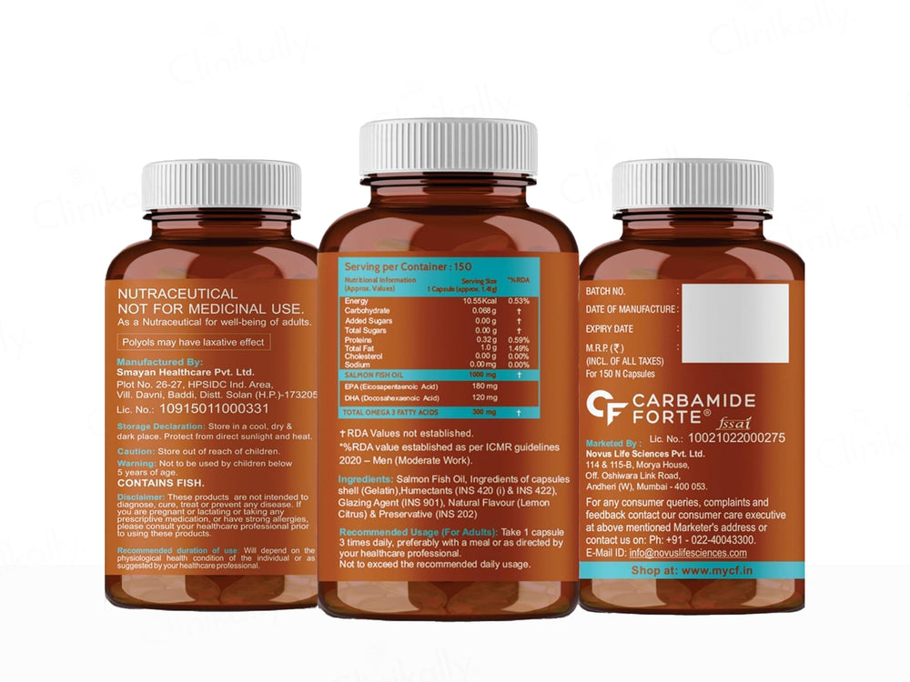 Carbamide Forte Salmon Fish Oil 1000mg With Vitamin D + Vitamin E Softgel Capsule