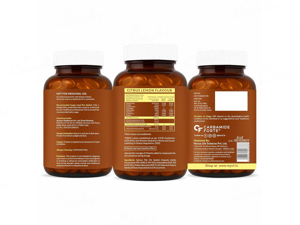 Carbamide Forte Salmon Fish Oil 1000mg With Vitamin D + Vitamin E Softgel Capsule
