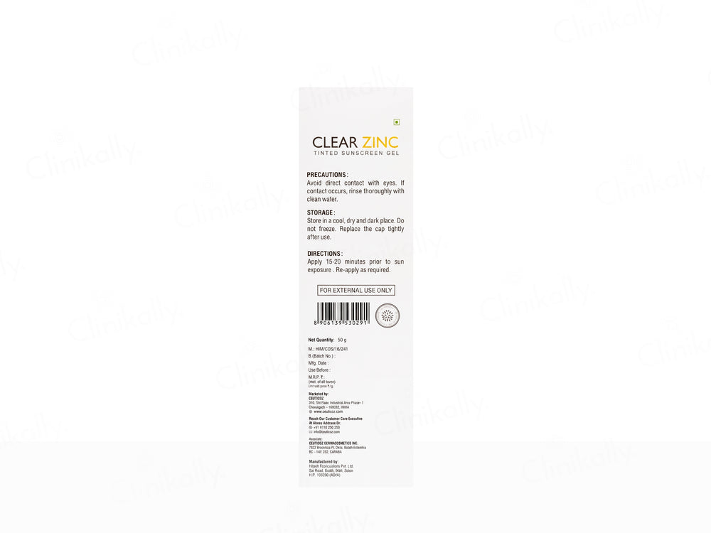 Ceuticoz Clear Zinc Tinted Sunscreen Gel SPF 50 PA++++ (Ivory)