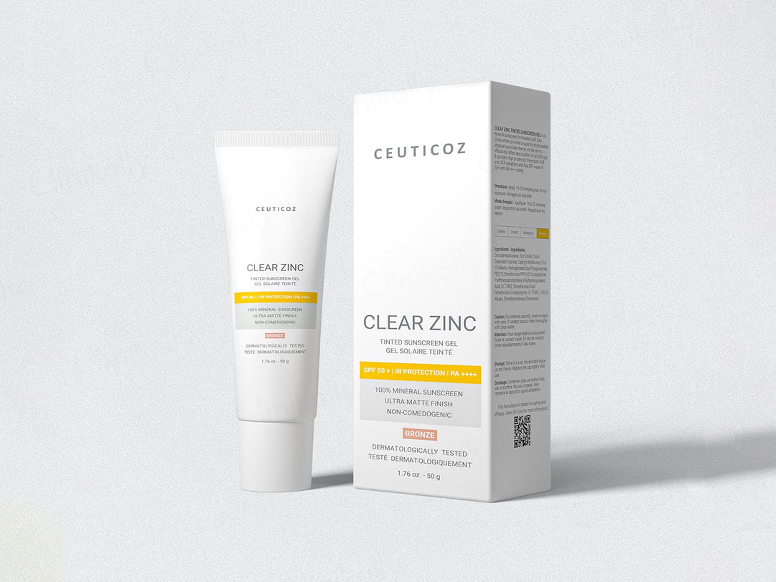 Ceuticoz Clear Zinc Tinted Sunscreen Gel SPF 50+ PA++++ (Bronze)