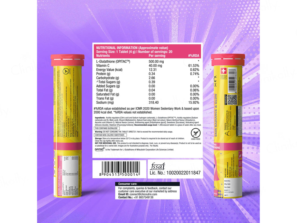 Chic Nutrix Glow 500mg Glutathione + Vit. C Effervescent Tablet