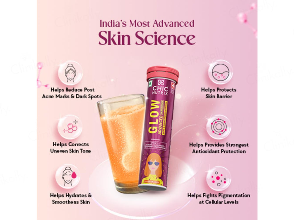 Chic Nutrix Glow Advanced 580mg L-Glutathione Effervescent Tablet - Orange Flavour