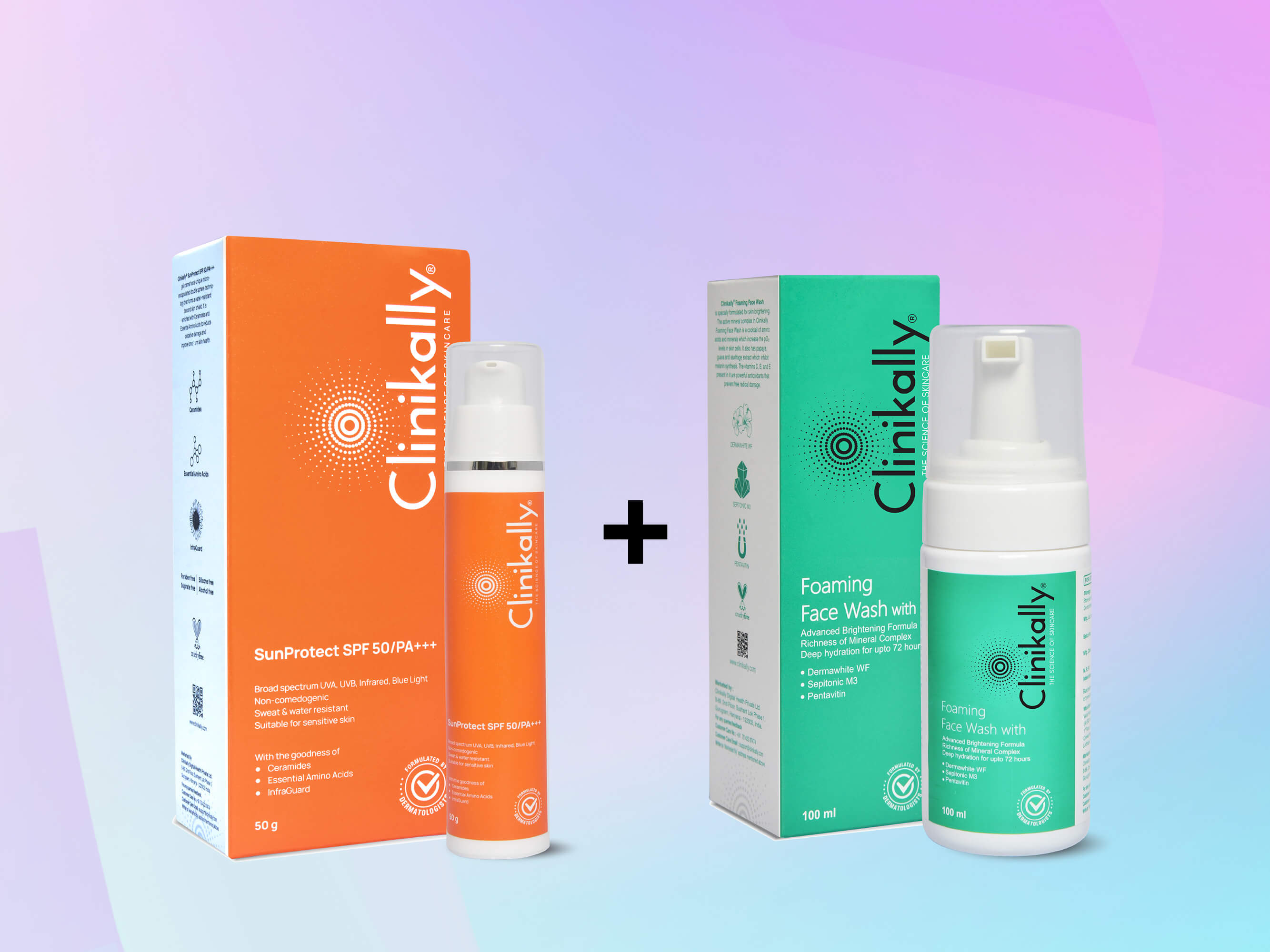 Clinikally Foaming Face Wash + SunProtect Sunscreen SPF 50/PA+++