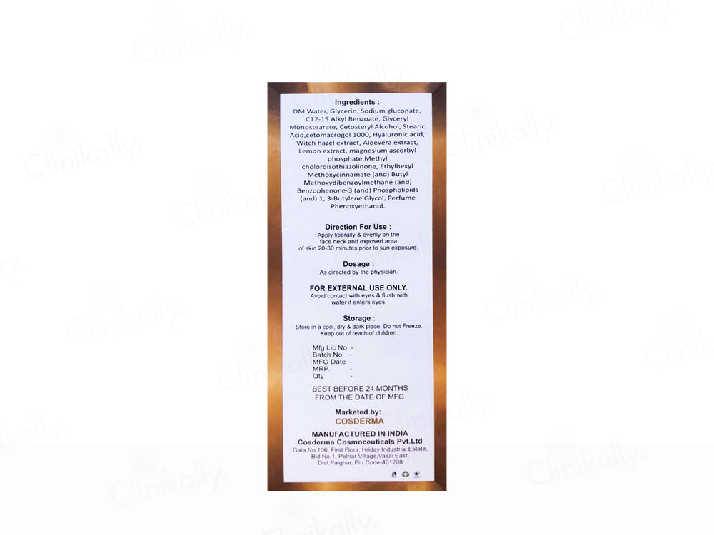 Cosderma Coshield Vitamin C Ultra Light Sunscreen Lotion SPF 50 PA+++