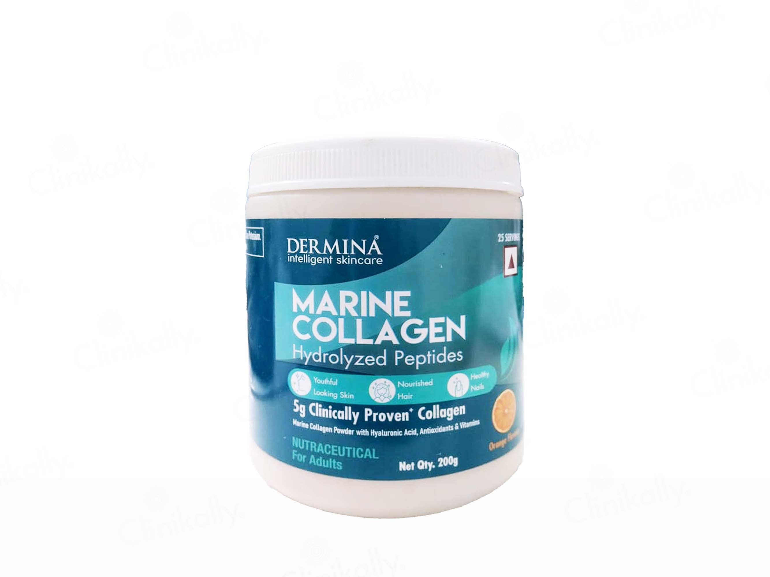 Dermina Hydrolyzed Marine Collagen Peptides Nutraceutical Powder For Adults - Orange Flavour