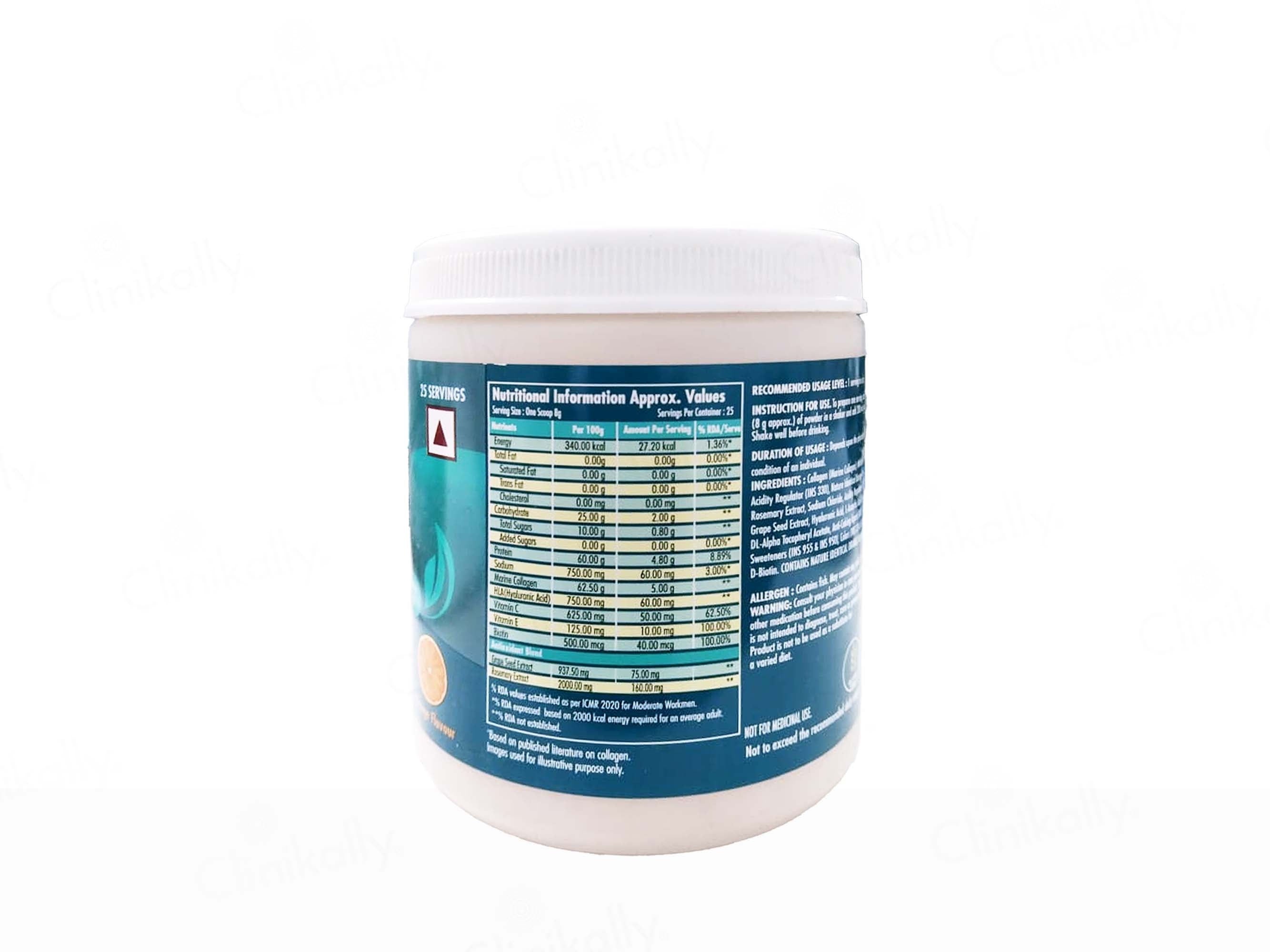 Dermina Hydrolyzed Marine Collagen Peptides Nutraceutical Powder For Adults - Orange Flavour