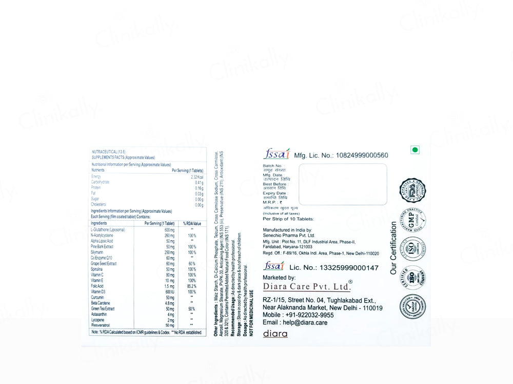 Diara Gloren Detox & D-Tan Nutraceutical Tablet