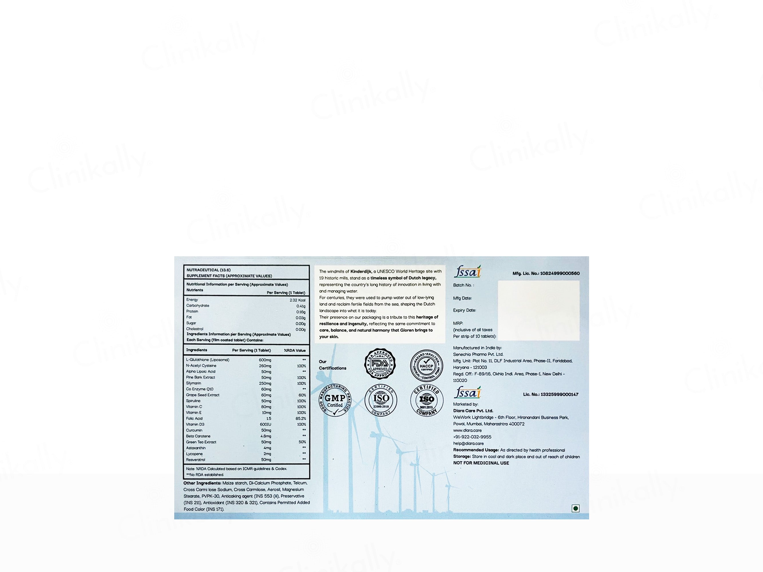 Diara Gloren Liposomal Glutathione Nutraceutical Tablet