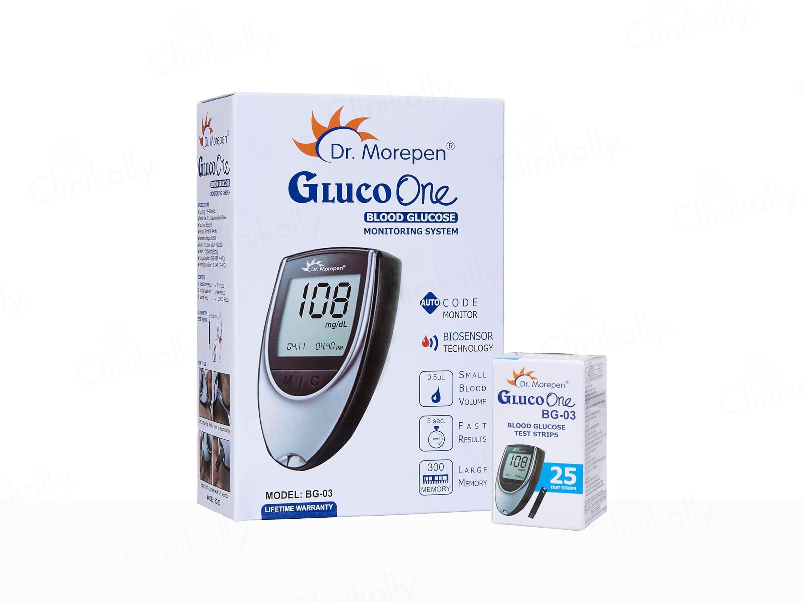 Dr. Morepen GlucoOne BG-03 Blood Glucose Monitoring System Combo Pack (Meter + 25 Strips)