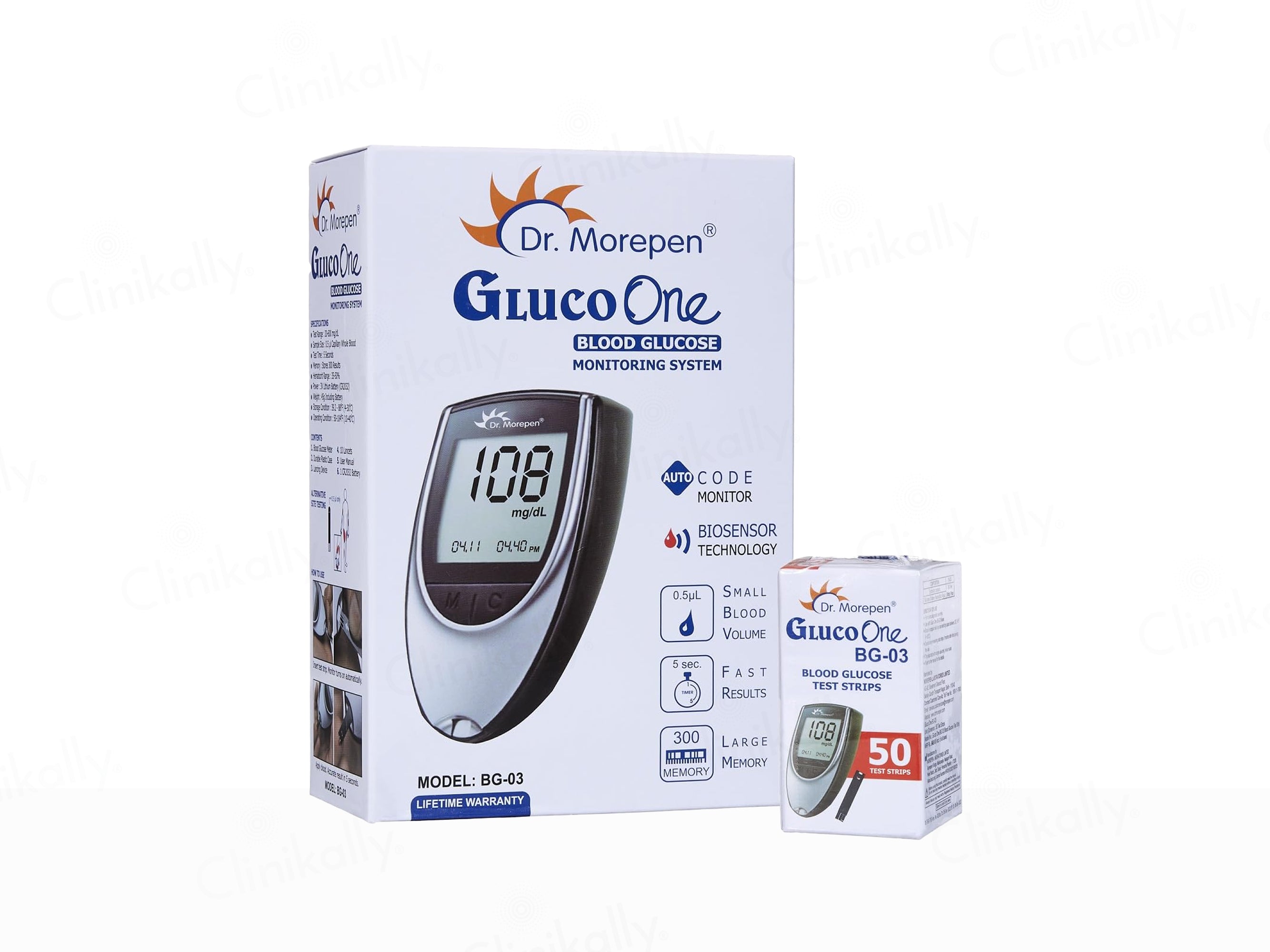 Dr. Morepen GlucoOne BG-03 Blood Glucose Monitoring System Combo Pack (Meter + 50 Strips)
