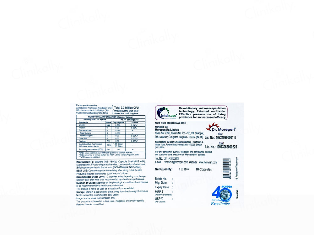 Dr. Morepen Intebact 3.3 Billion CFU Nutraceutical Capsule