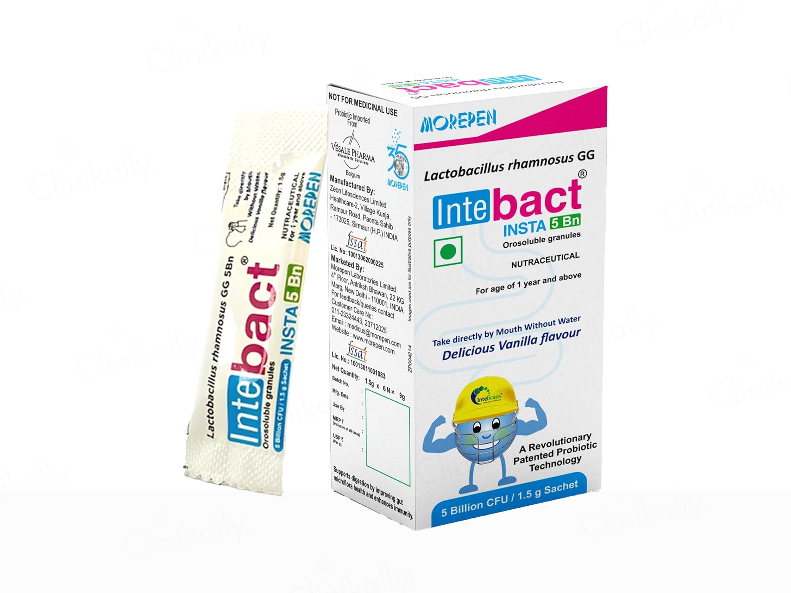 Dr. Morepen Intebact Insta 5 Billion CFU Orosoluble Granules - Delicious Vanilla Flavour