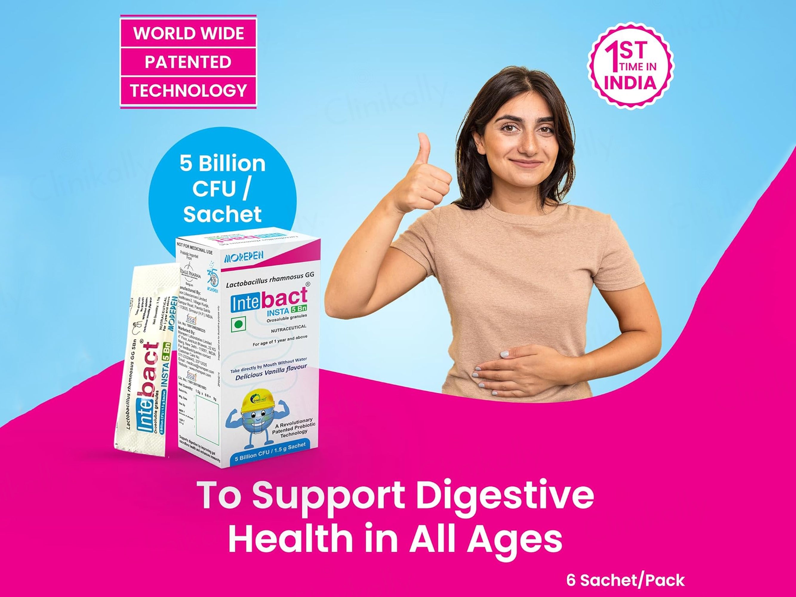 Dr. Morepen Intebact Insta 5 Billion CFU Orosoluble Granules - Delicious Vanilla Flavour