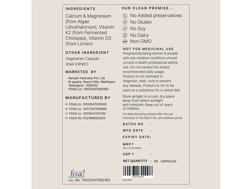Earthful Calcium + D3 + K2 Health Supplement Veg Capsule