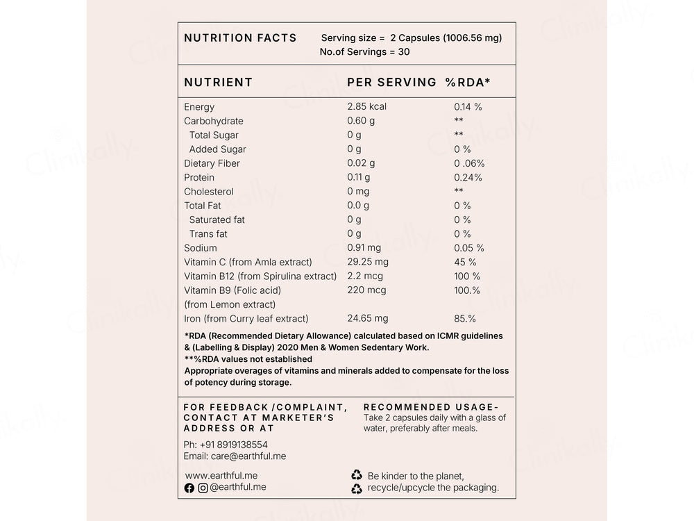 Earthful Iron Nutraceutical Veg Capsule