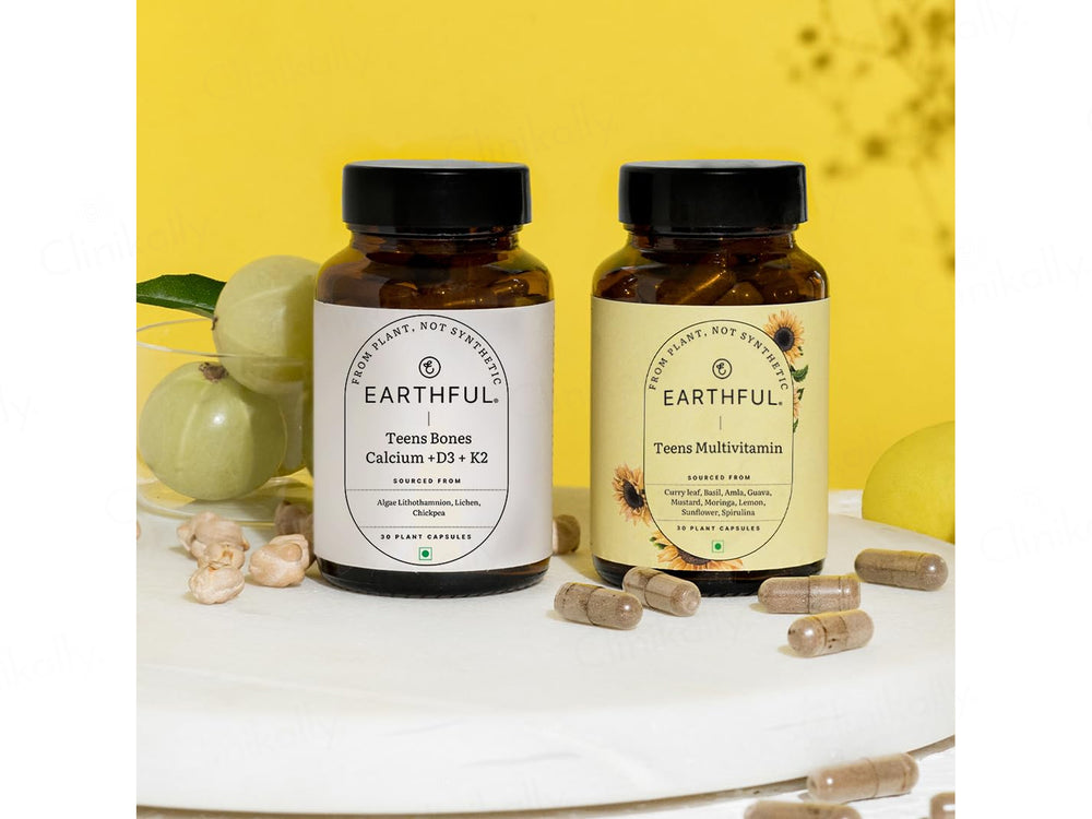 Earthful Multivitamin, Calcium + D3 + K2 Nutraceutical Veg Capsule Combo Kit For Teens