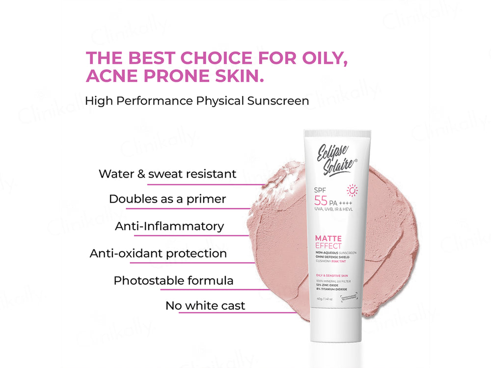 Eclipse Solaire Matte Effect Cushiony Pink Tint Non-Aqueous Sunscreen SPF 55 PA++++