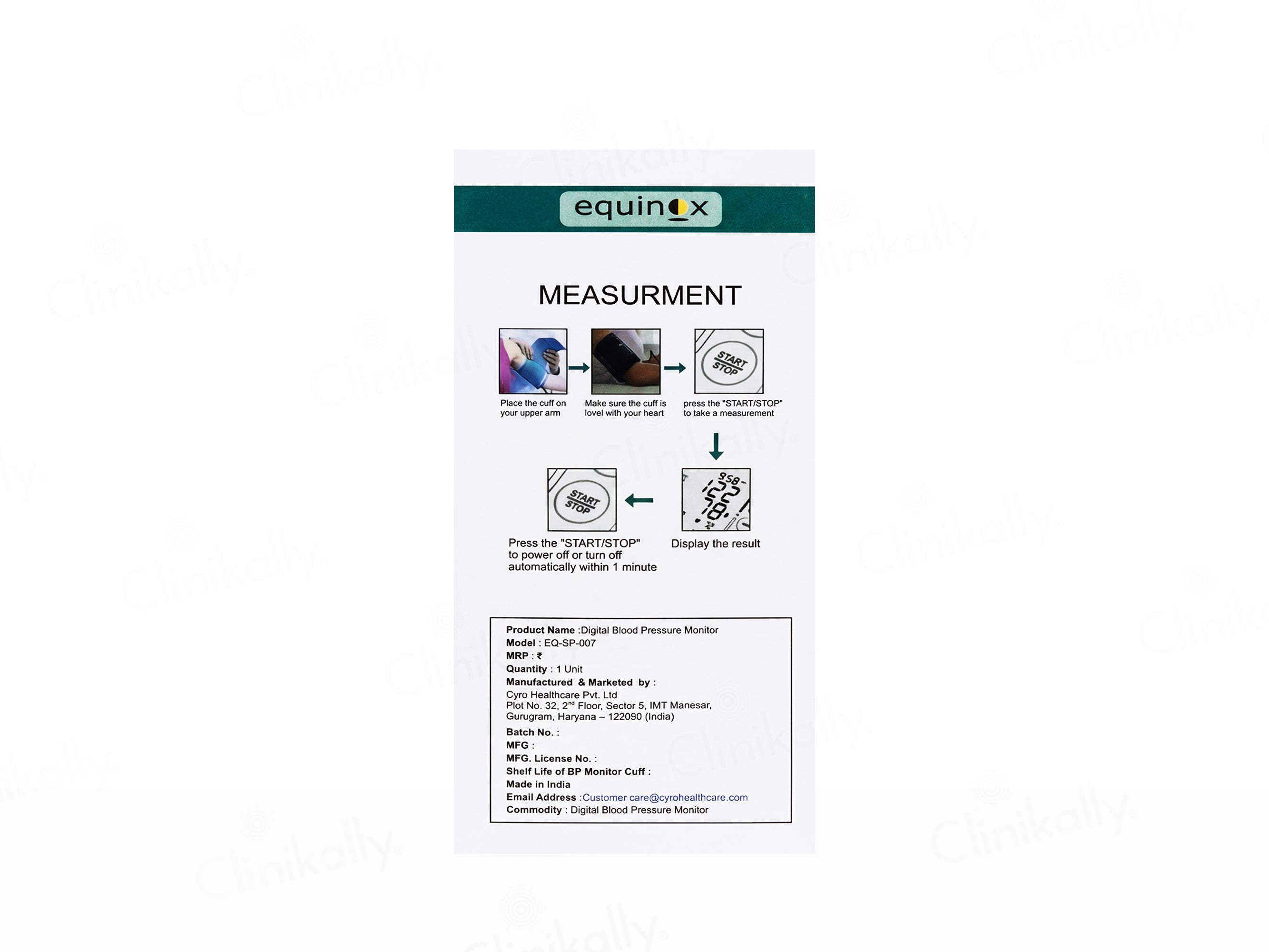 Equinox EQ-BP-007 Digital Blood Pressure Monitor