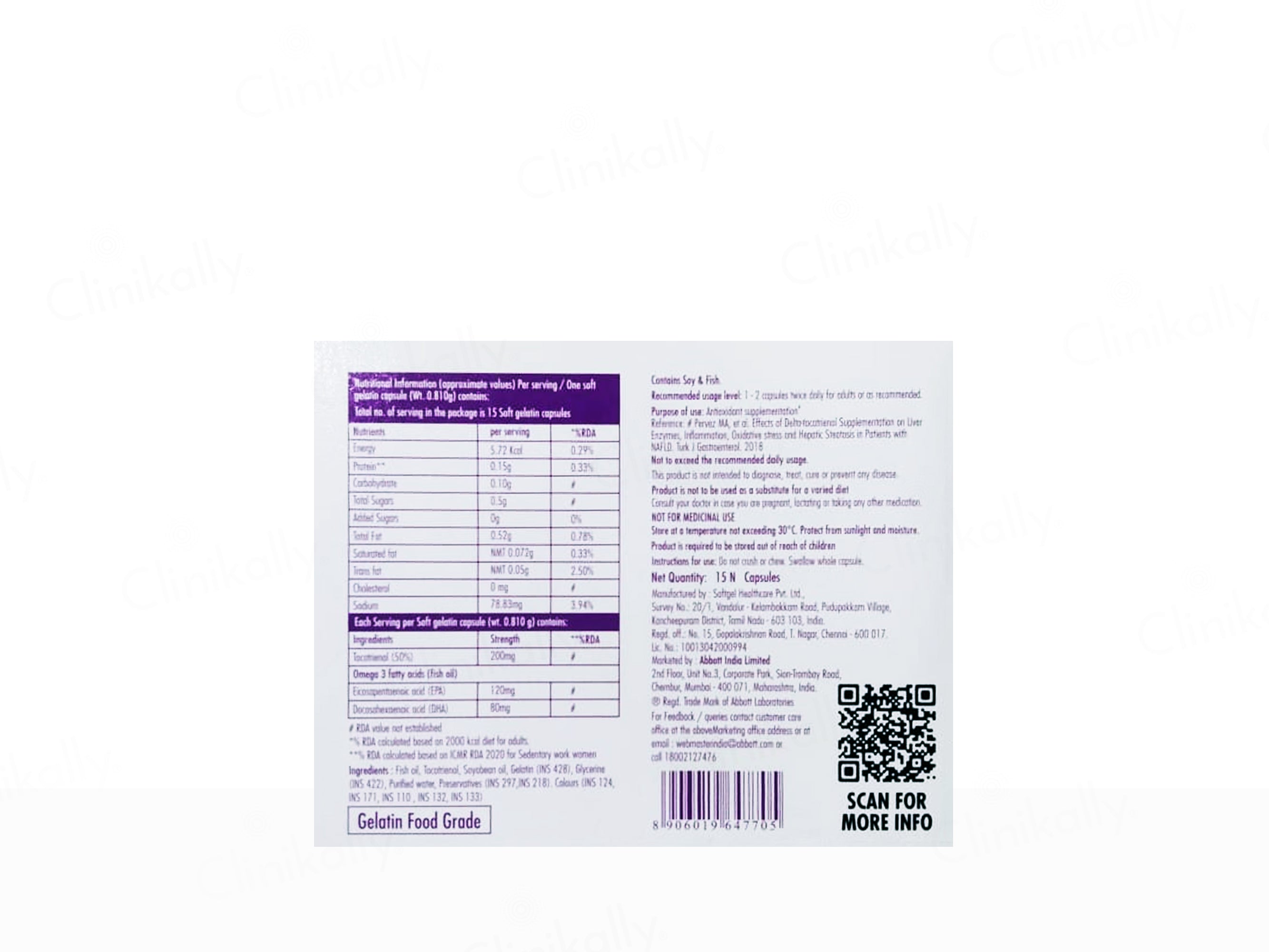 Evitol Tocotrienol Nutraceutical Capsule