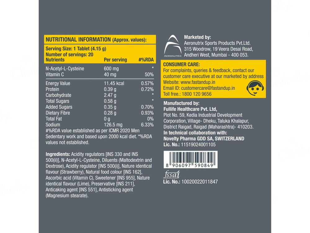 Fast&Up Detox Lung NAC 600mg Effervescent Tablet - Strawberry Flavour