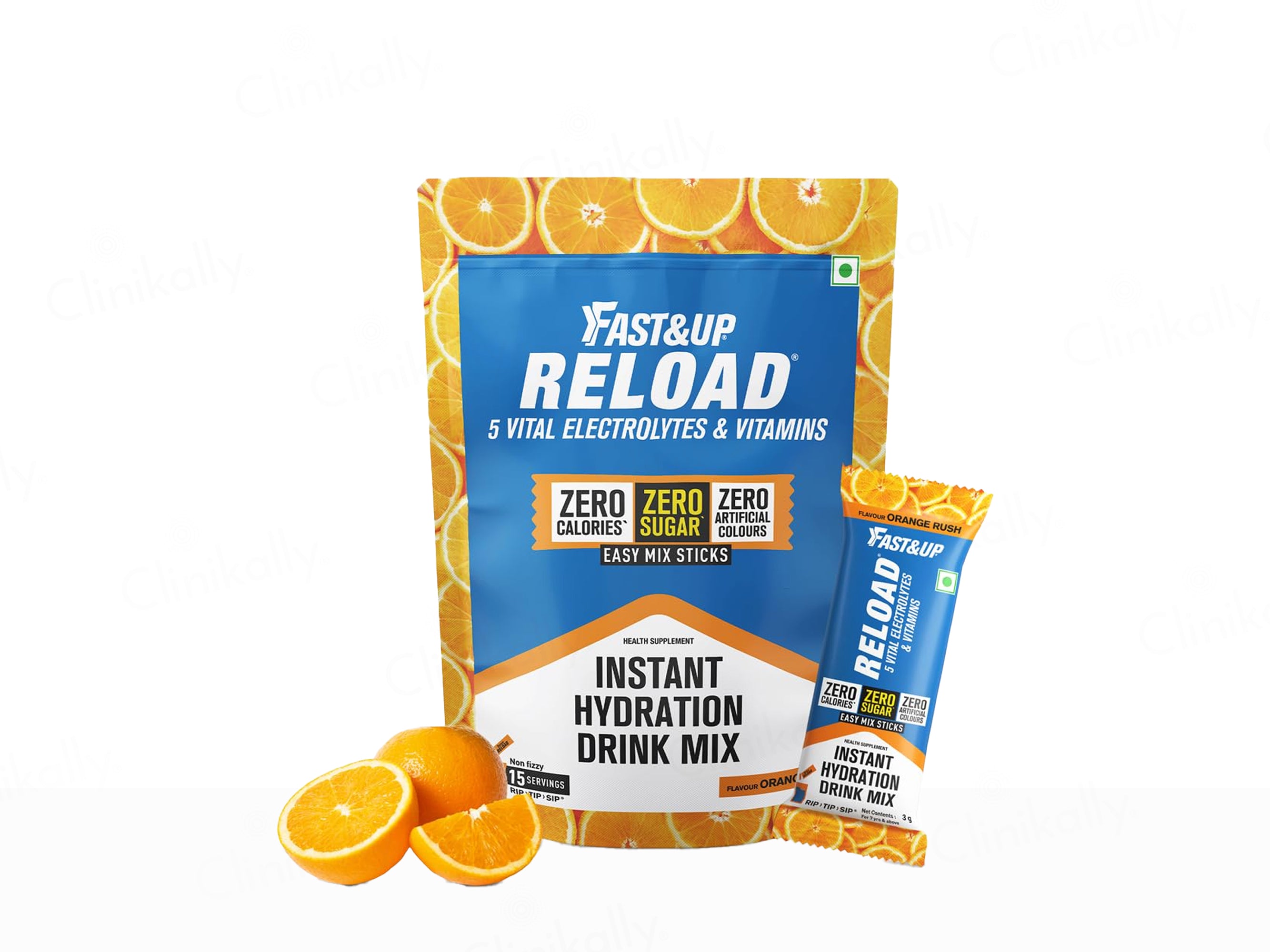 Fast&Up Reload Instant Hydration Zero Sugar Drink Mix Sticks - Orange Rush Flavour