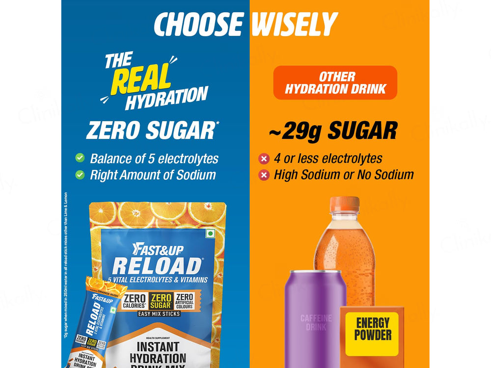 Fast&Up Reload Instant Hydration Zero Sugar Drink Mix Sticks - Orange Rush Flavour
