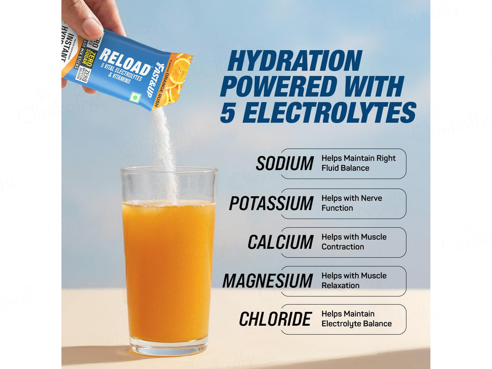 Fast&Up Reload Instant Hydration Zero Sugar Drink Mix Sticks - Orange Rush Flavour