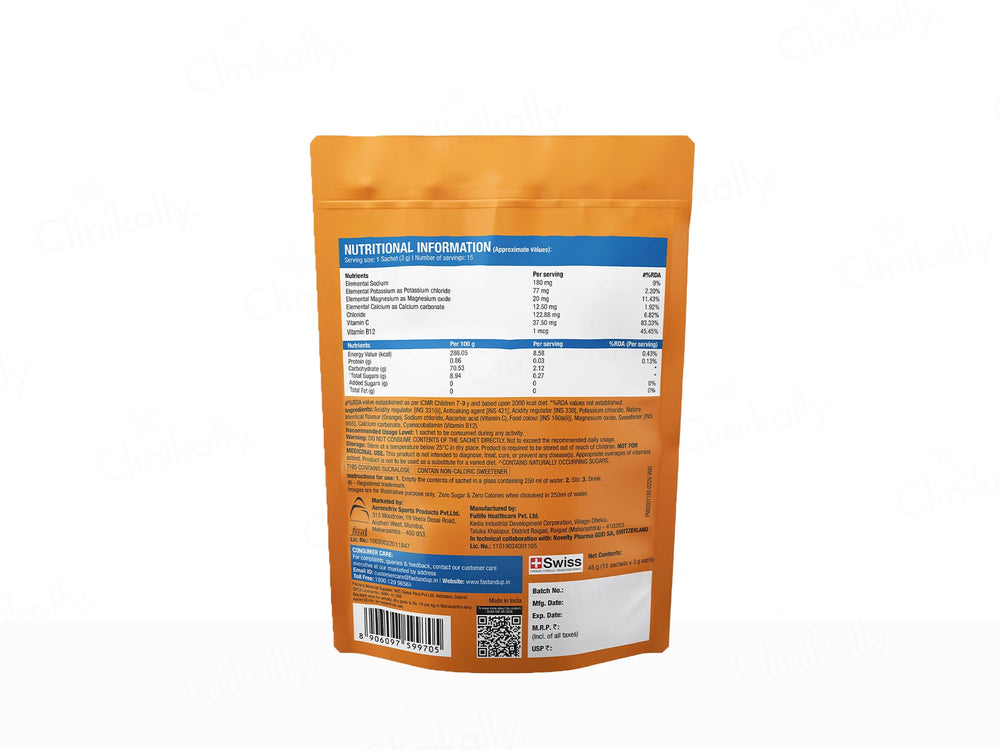 Fast&Up Reload Instant Hydration Zero Sugar Drink Mix Sticks - Orange Rush Flavour