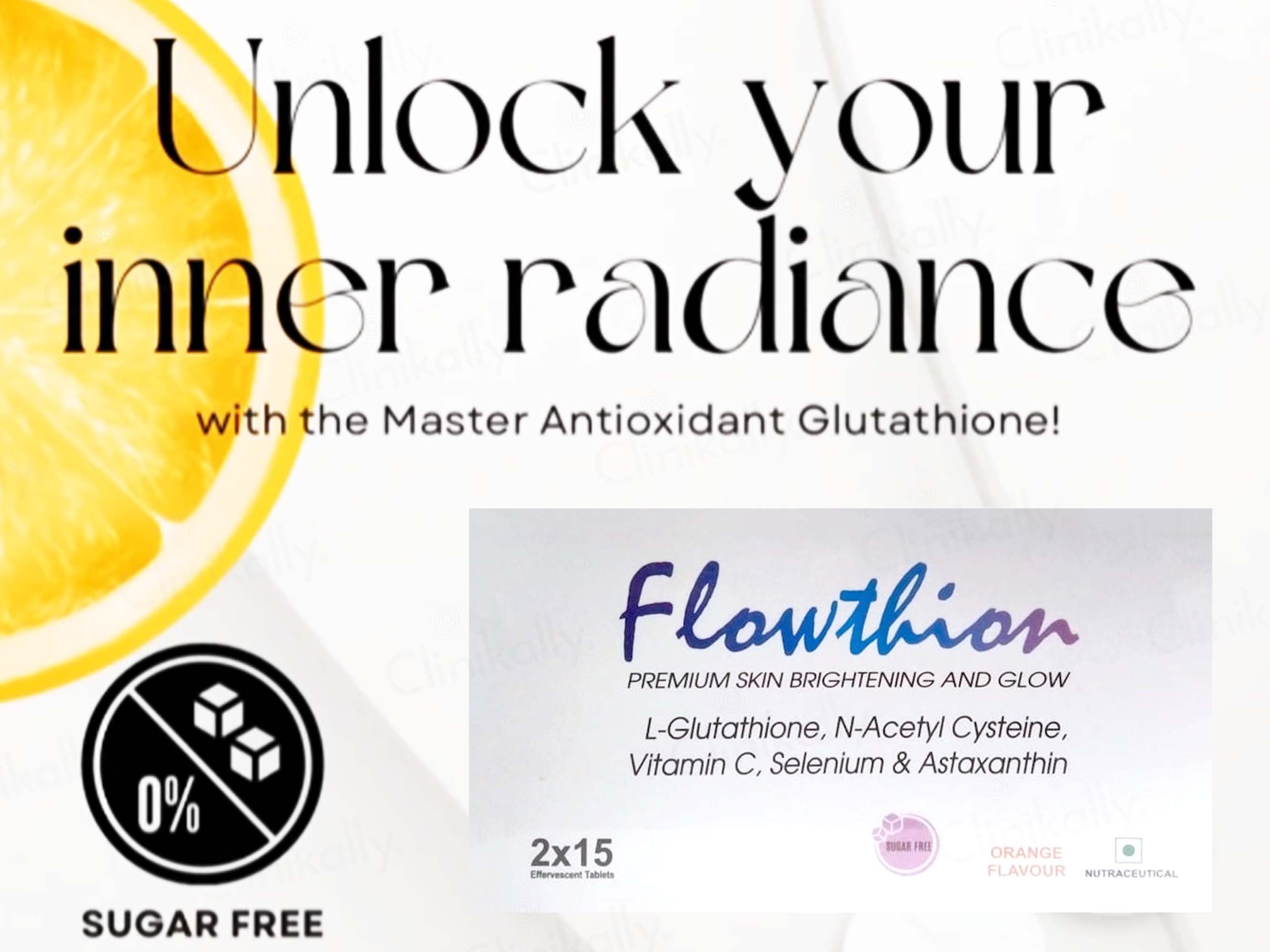 Flowthion Premium Skin Brightening And Glow Effervescent Tablet - Orange Flavour