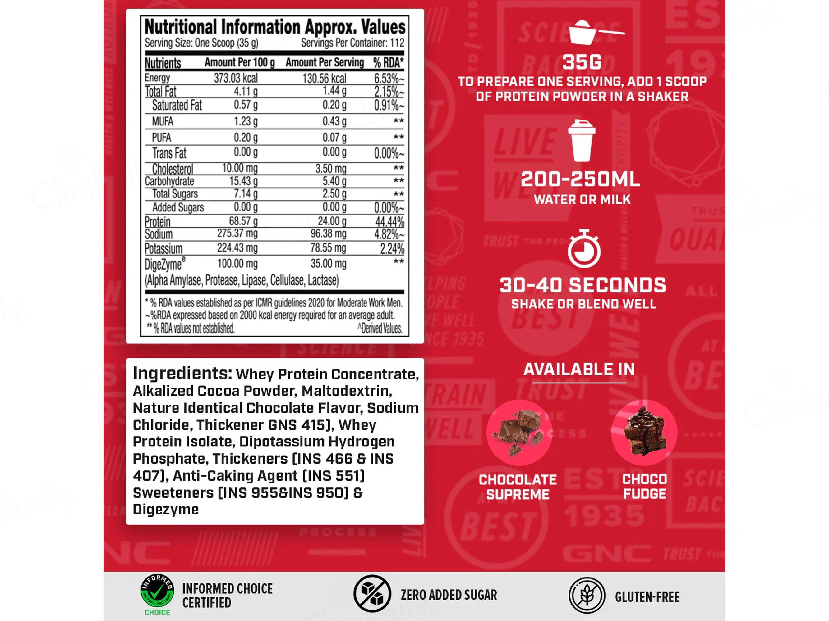 GNC Pro Performance 100% Whey Protein Powder - Chocolate Fudge Flavour