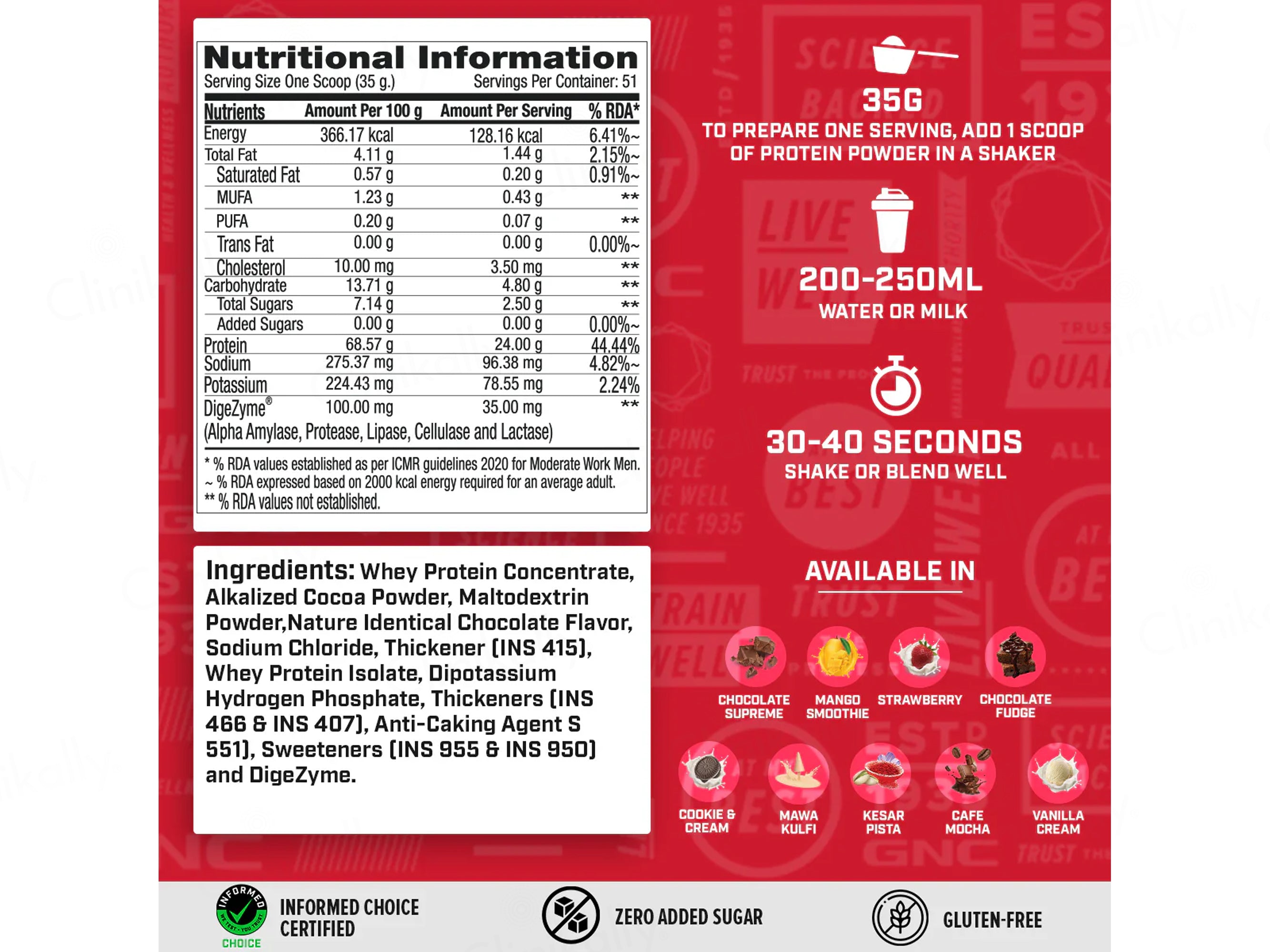 GNC Pro Performance 100% Whey Protein Powder - Chocolate Supreme Flavour