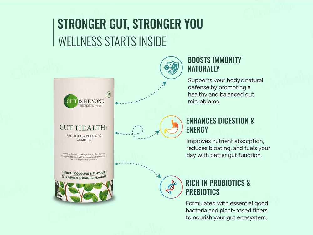 Gut & Beyond Gut Health+ Probiotic + Prebiotic Gummies - Orange Flavour