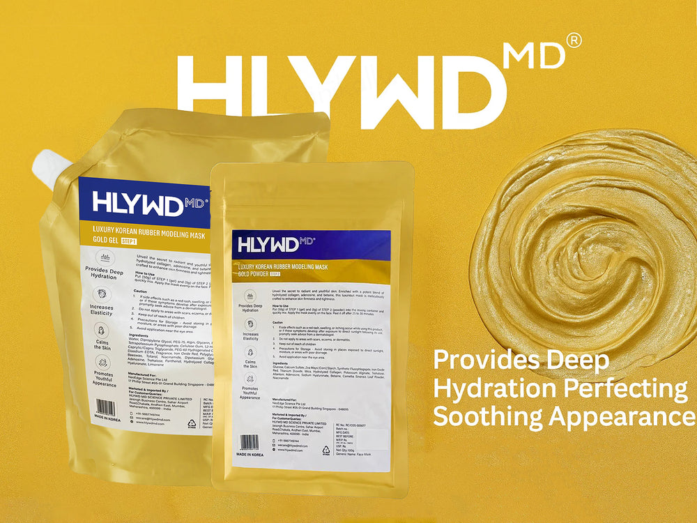 HLYWD MD Luxury Korean Rubber Modeling Mask Gold Gel (Step 1) + Powder (Step 2) Combo Kit