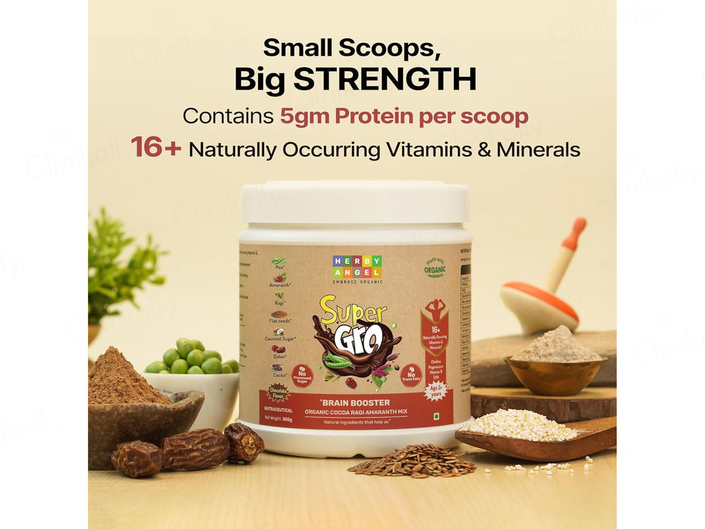 Herby Angel Super Gro Brain Booster Supplement For Kids 2+ Years - Chocolate Flavour
