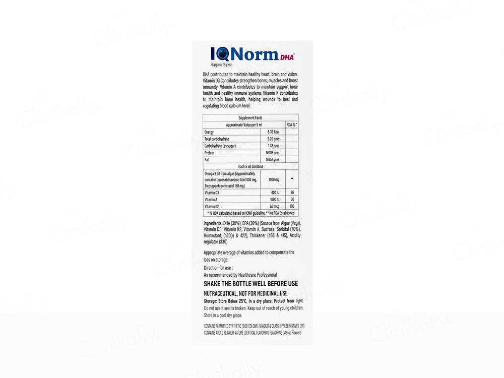 IQ Norm DHA Oral Suspension - Delicious Mango Flavour