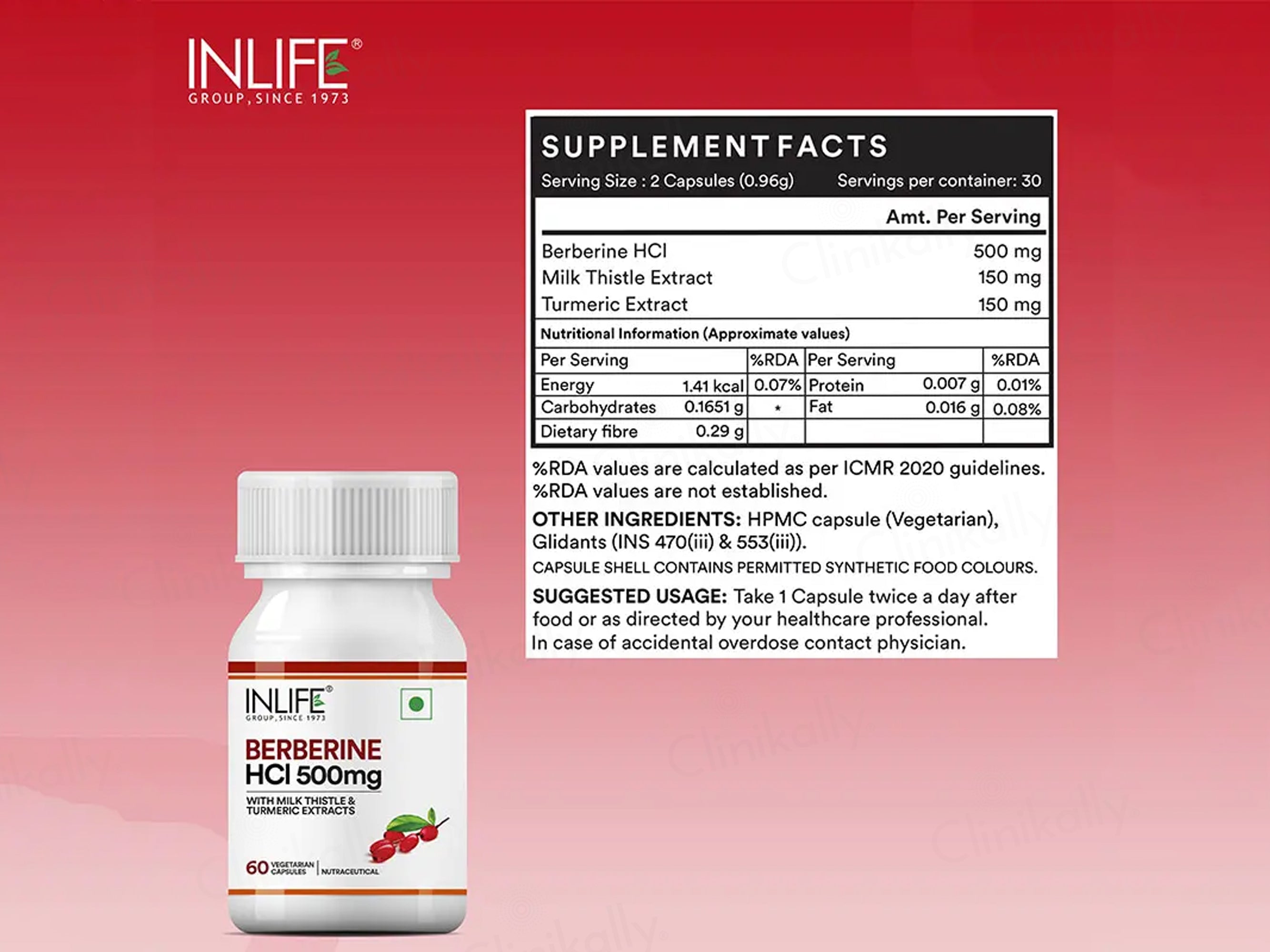 Inlife Berberine HCl 500mg Nutraceutical Vegetarian Capsule