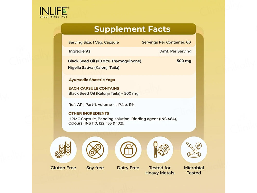 Inlife Black Seed Oil 500 mg Liquid Filled Veg Capsule