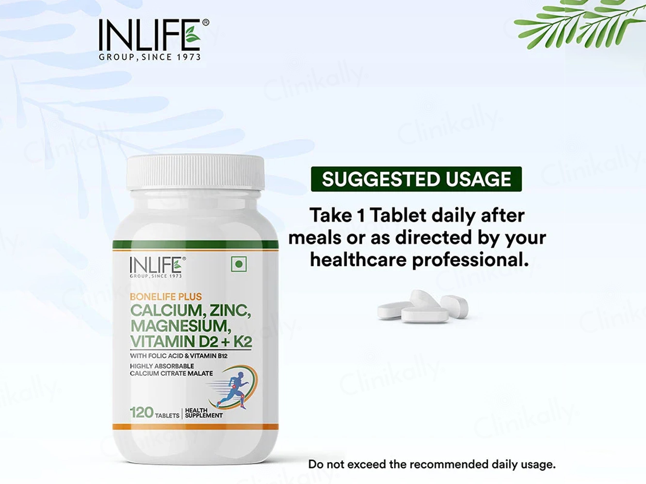Inlife Bonelife Plus Calcium, Zinc, Magnesium, Vitamin D2 + K2 Tablet