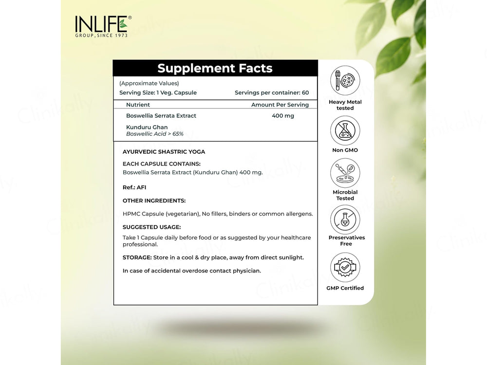 Inlife Boswellia Serrata Kunduru Ghan 400mg Vegetarian Capsule