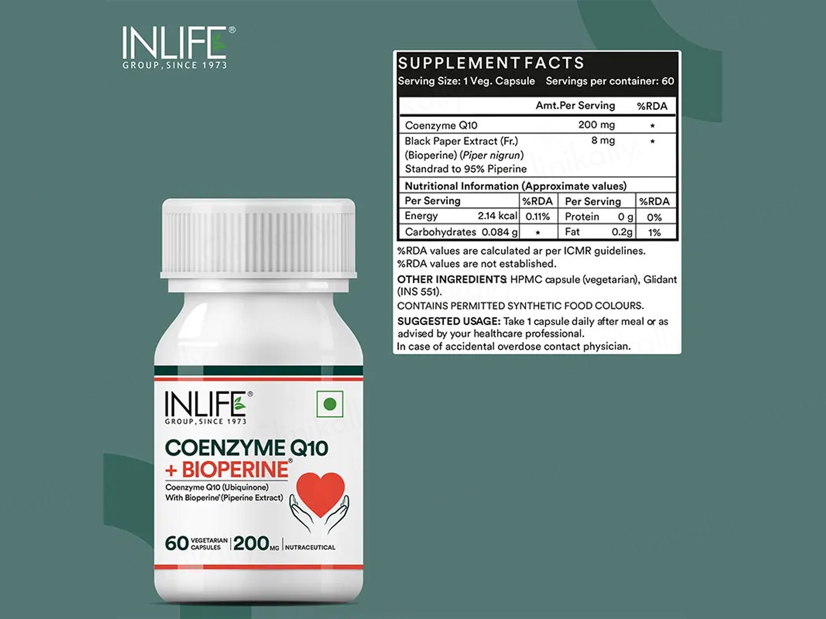 Inlife Coenzyme Q10 + Bioperine Nutraceutical Vegetarian Capsule