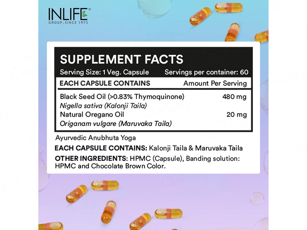 Inlife Extra Virgin Cold Pressed Black Seed + Oregano Oil Liquid Filled Veg Capsule