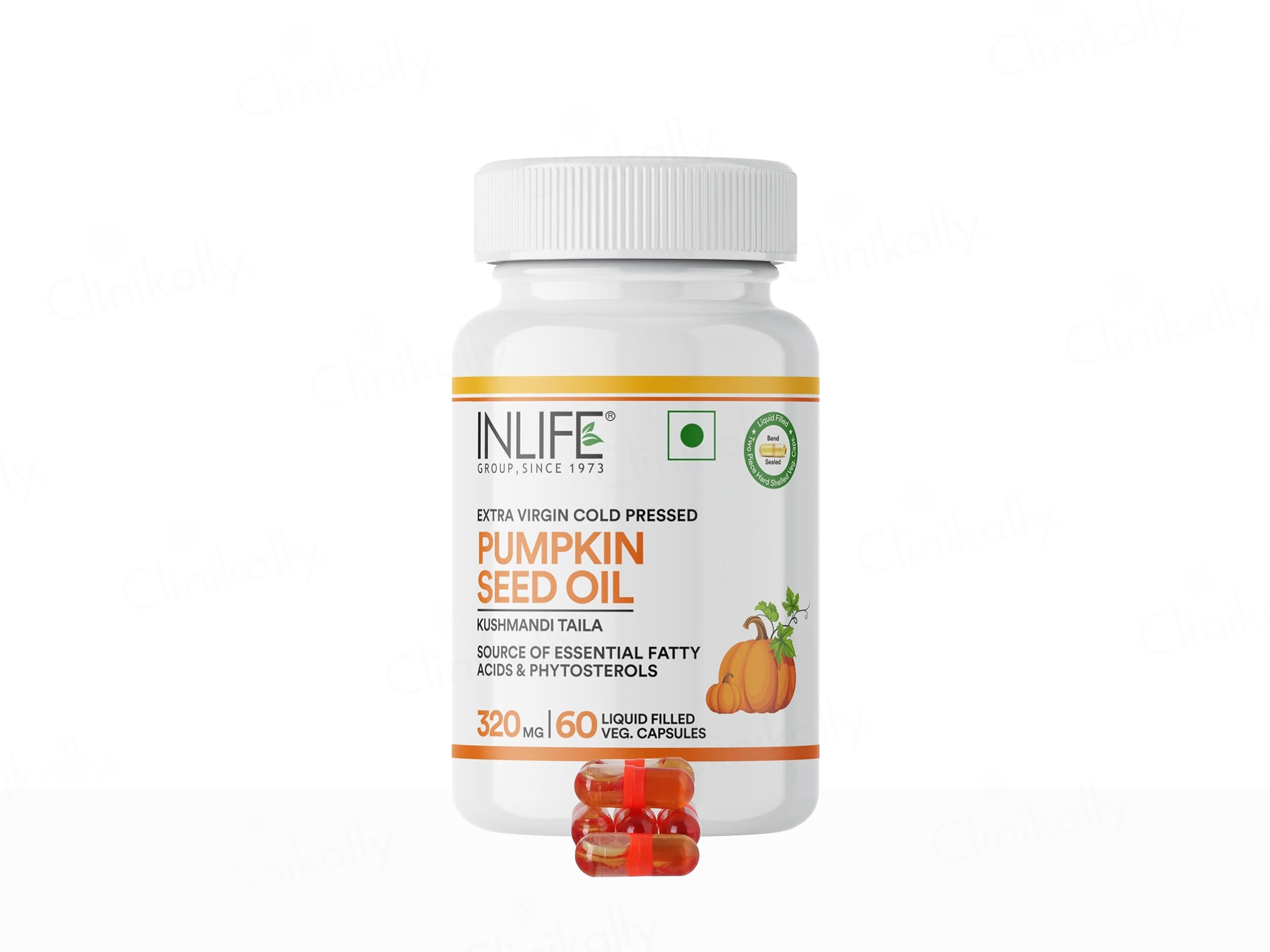 Inlife Extra Virgin Cold Pressed Pumpkin Seed Oil 320mg Liquid Filled Veg Capsule