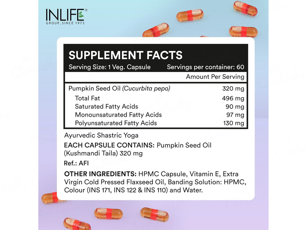 Inlife Extra Virgin Cold Pressed Pumpkin Seed Oil 320mg Liquid Filled Veg Capsule