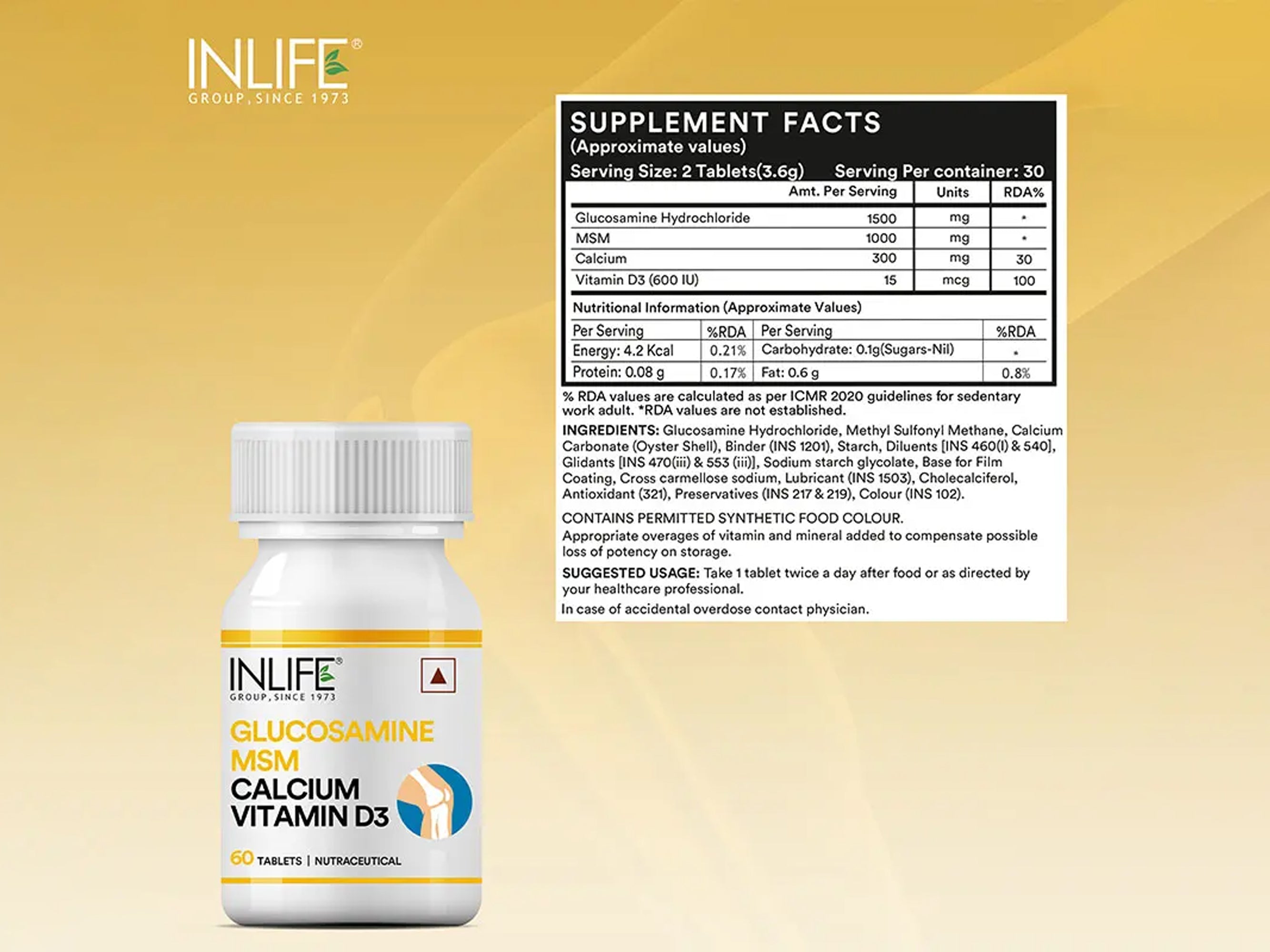 Inlife Glucosamine With MSM, Calcium & Vitamin D3 Nutraceutical Tablet