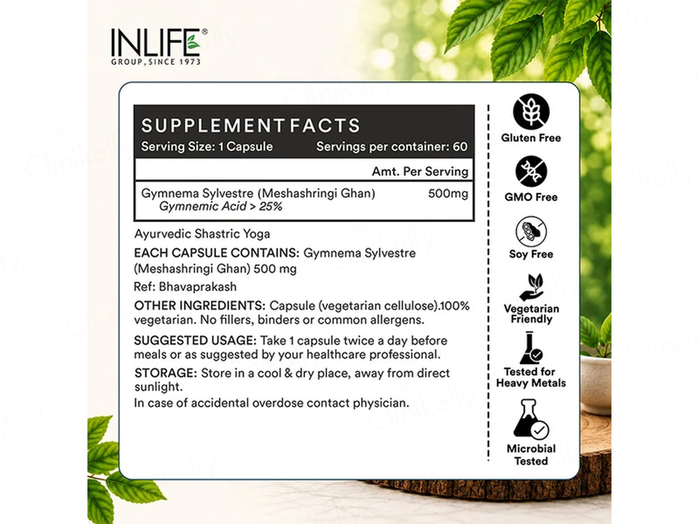 Inlife Gymnema Sylvestre Meshashringi Ghan 500mg Veg Capsule