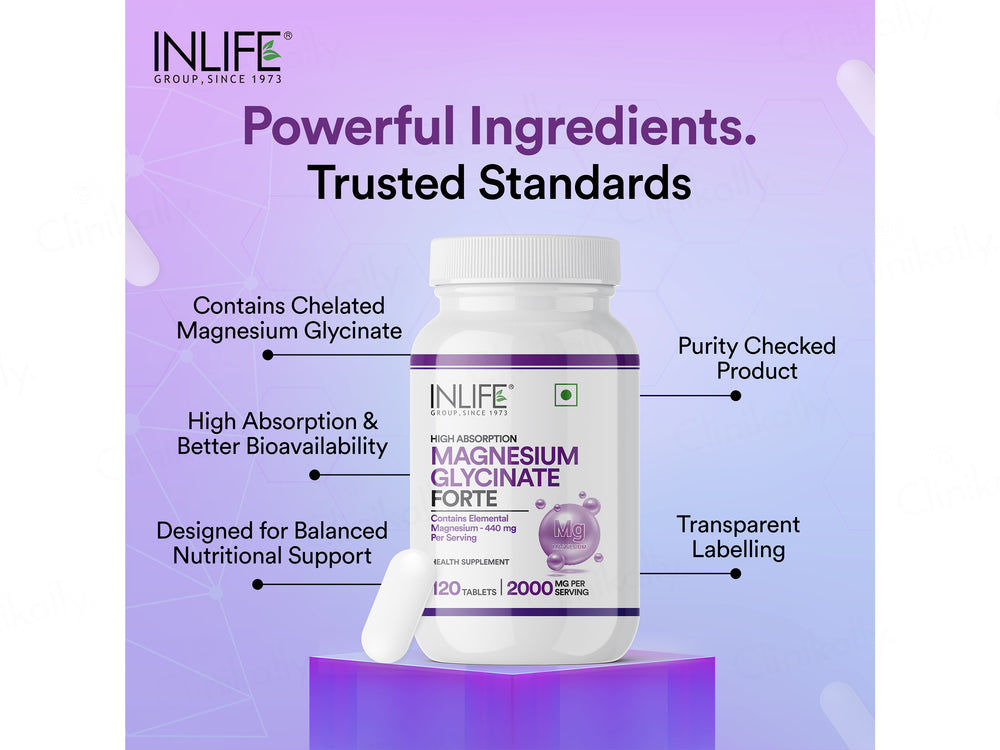 Inlife High Absorption Magnesium Glycinate Forte 2000mg Supplement Tablet