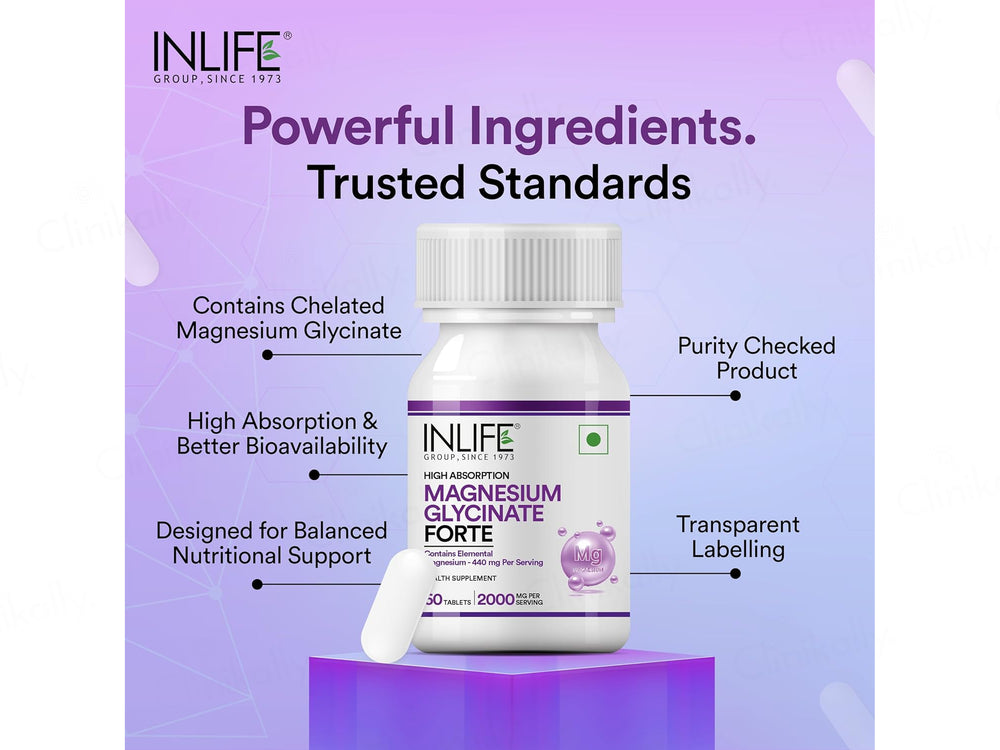 Inlife High Absorption Magnesium Glycinate Forte 2000mg Supplement Tablet