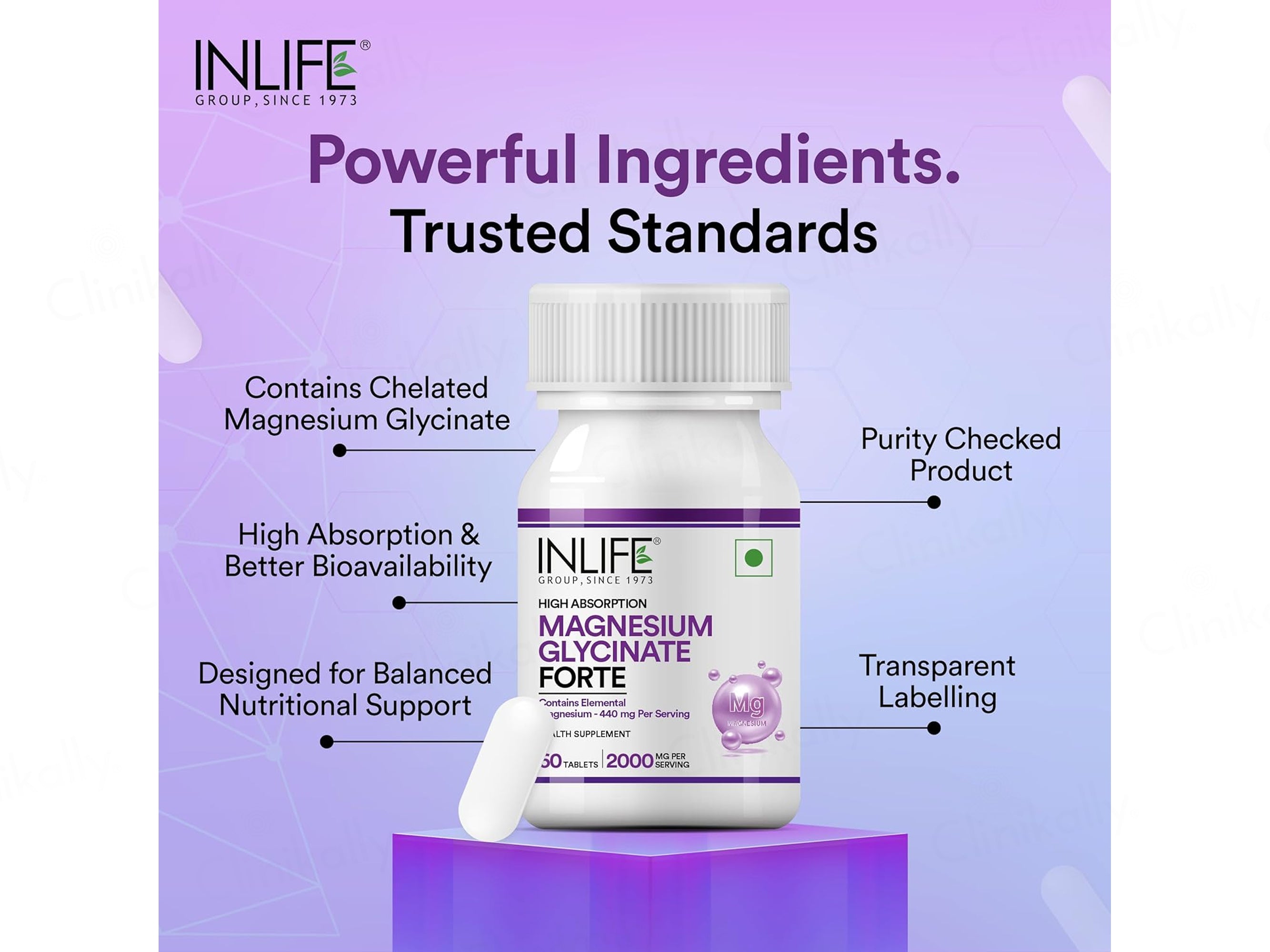 Inlife High Absorption Magnesium Glycinate Forte 2000mg Supplement Tablet