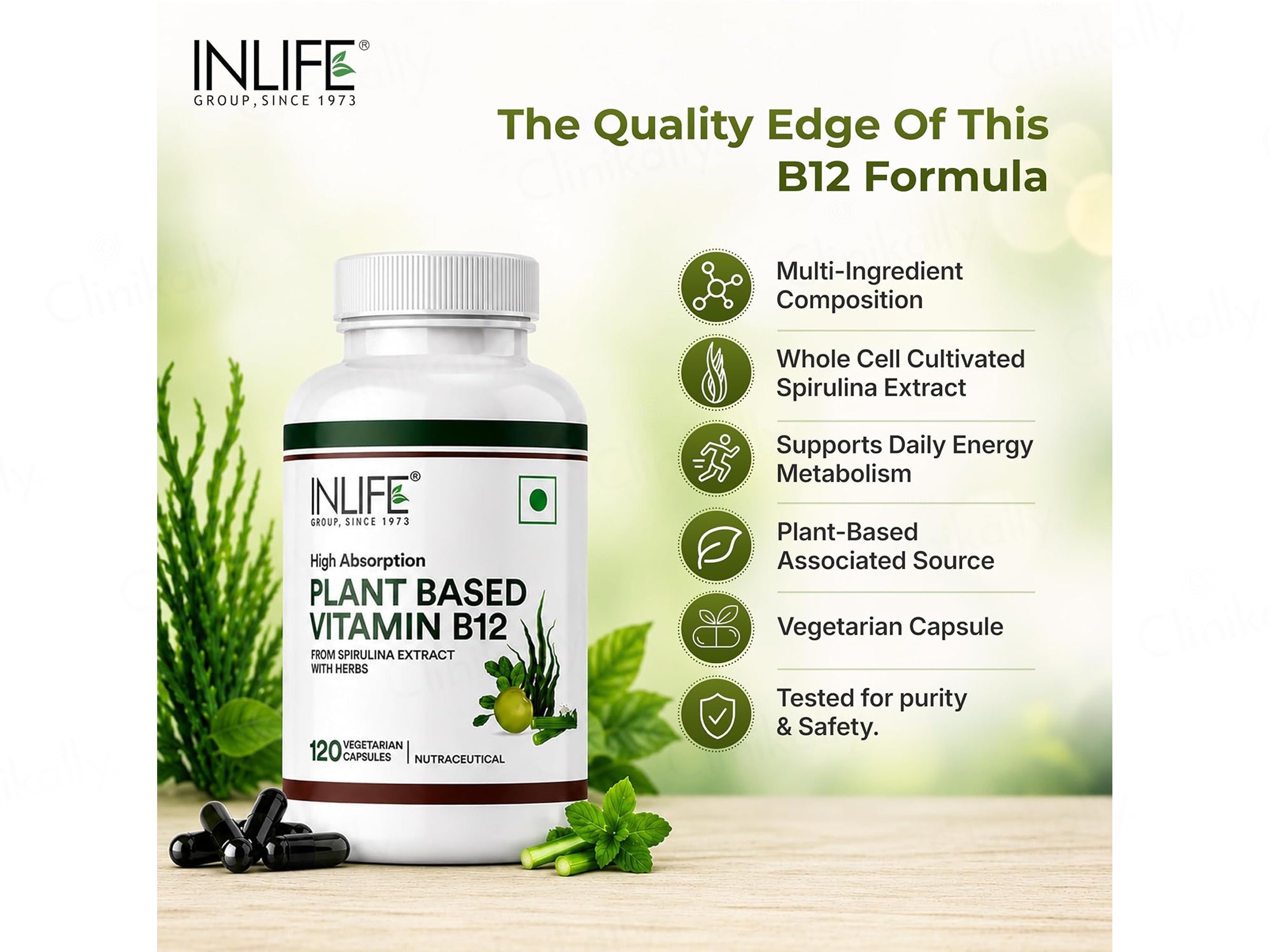 Inlife High Absorption Plant Based Vitamin B12 Nutraceutical Vegetarian Capsule