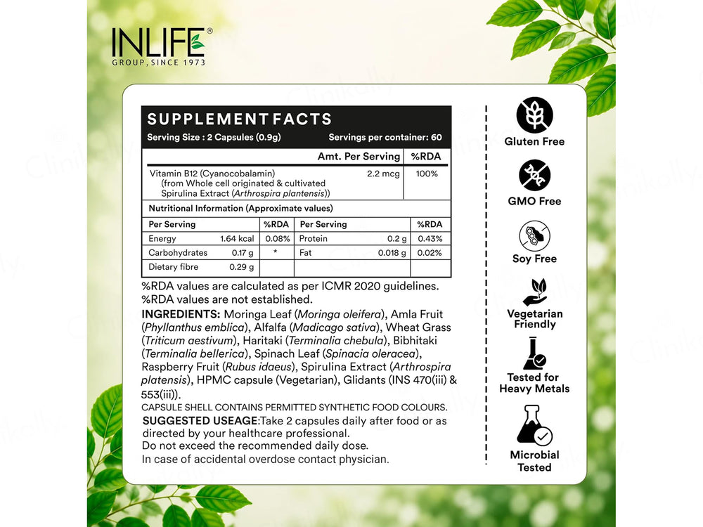 Inlife High Absorption Plant Based Vitamin B12 Nutraceutical Vegetarian Capsule